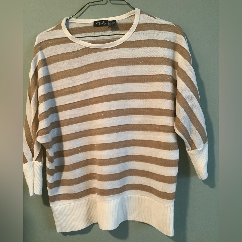 Chesley Metallic Gold 3/4 Sleeve Vintage Sweater, 100% Acrylic Size M Preowned